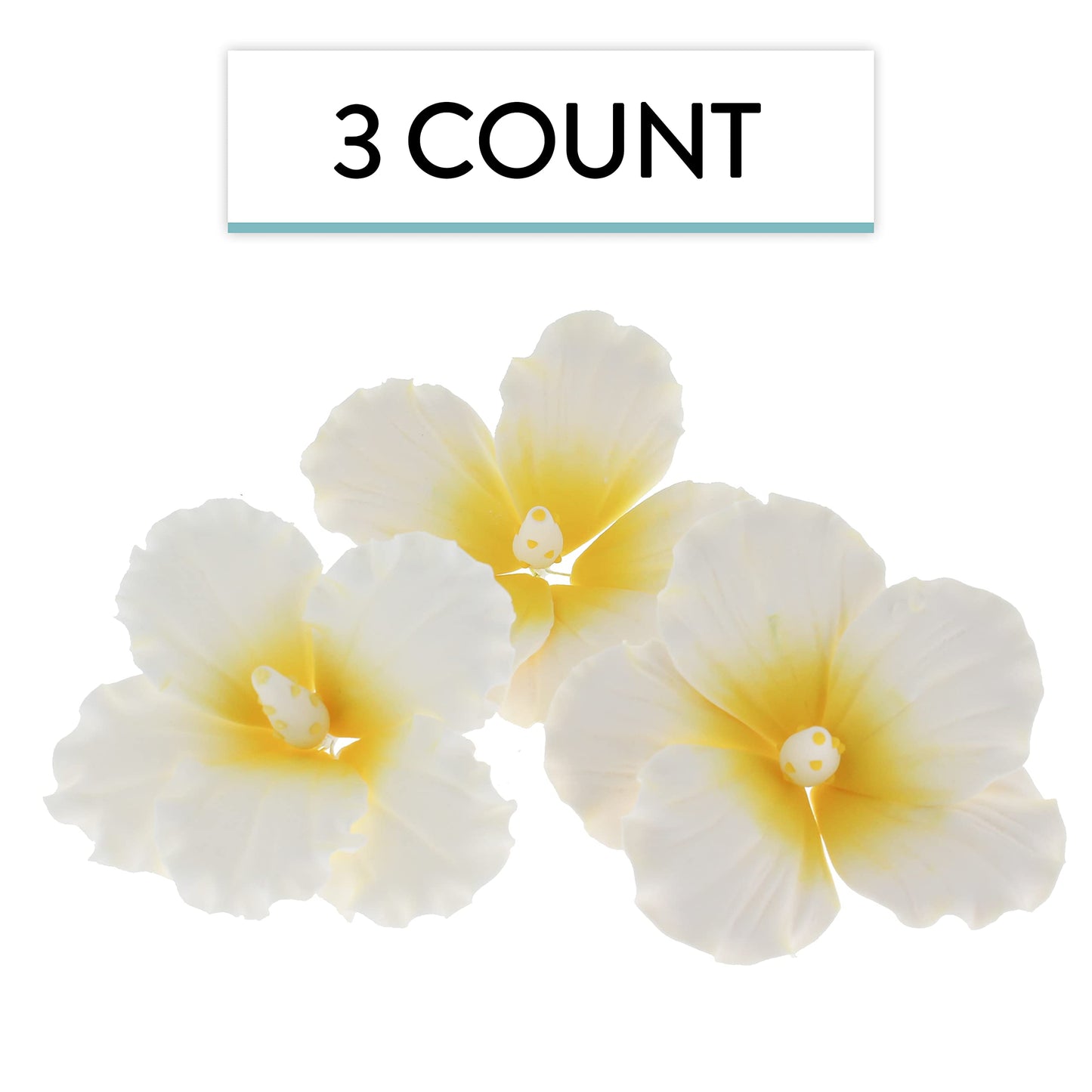 Global Sugar Art Hibiscus Sugar Cake Flowers, White with Yellow, Large 3 Count