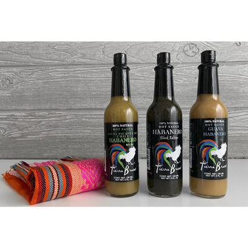 Habanero Hot Sauce Trio & Servilleta Napkin, Tierra Brava By Verve Culture, Set Of 3 Different Flavors, 5 Oz Each