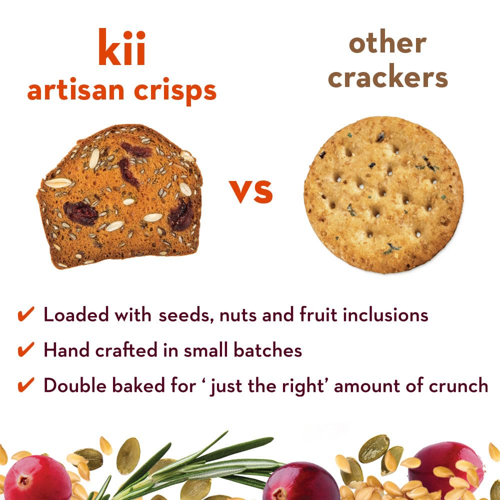 Kii Naturals Artisan Crisps, Healthy Snack Crackers For Cheese, Meats, Spreads, Charcuterie Board - Non-Gmo, Kosher, No Preserva