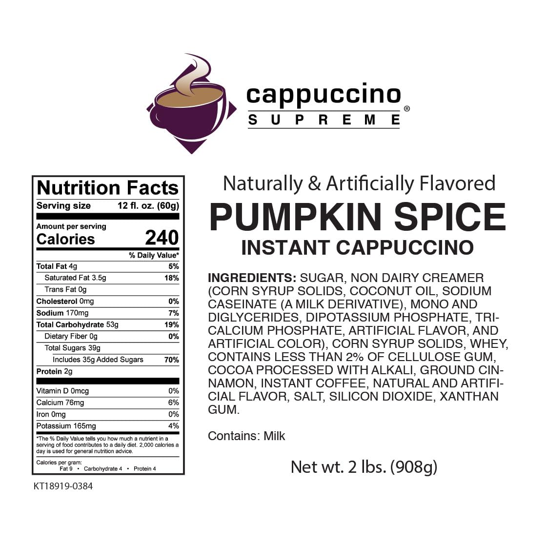 Cappuccino Supreme 6 X 2 Lb Bags Pumpkin Spice Instant Cappuccino Mix