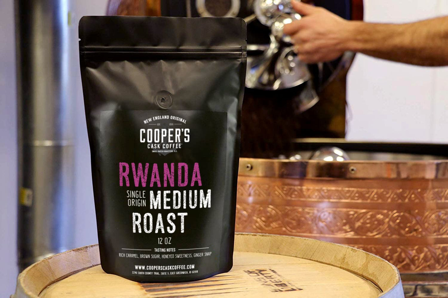Coopers Cask Coffee Rwanda Medium Roast Whole Bean Coffee, 12 oz Bag, Brown Beans