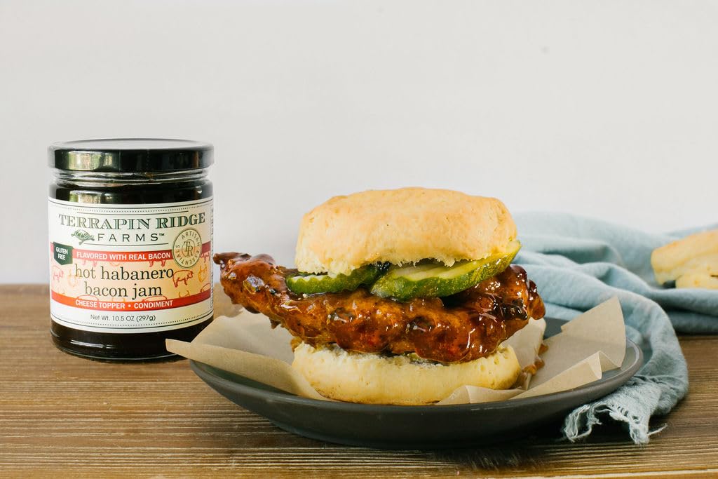 Terrapin Ridge Farms Gourmet Hot Habanero Bacon Jam - Spicy Bacon Jam for Burgers & Appetizers - 10.5 oz Jar