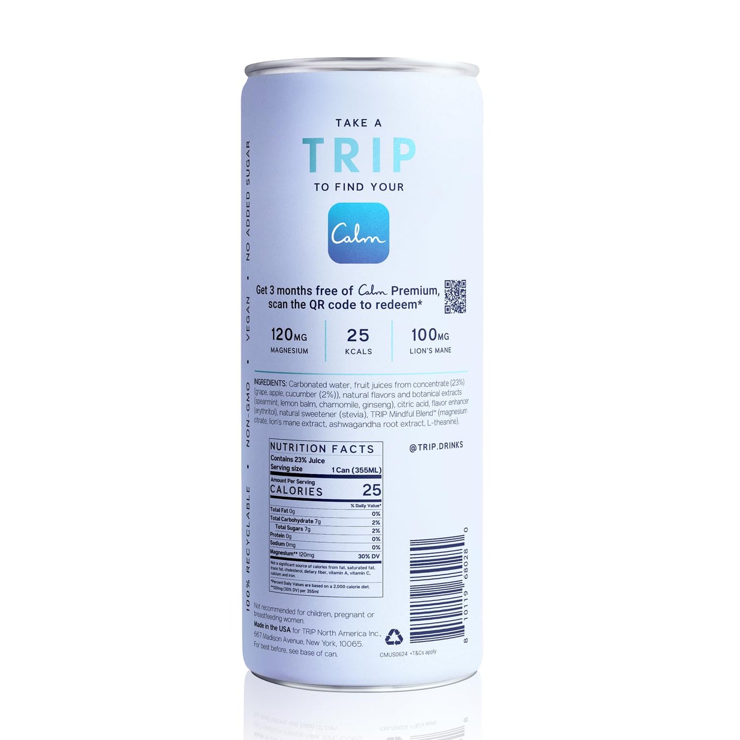 TRIP Adaptogen Seltzer, Lightly Sparkling, Melon Cucumber, 12 Fl Oz (Pack of 12), Vegan, No Added Sugar