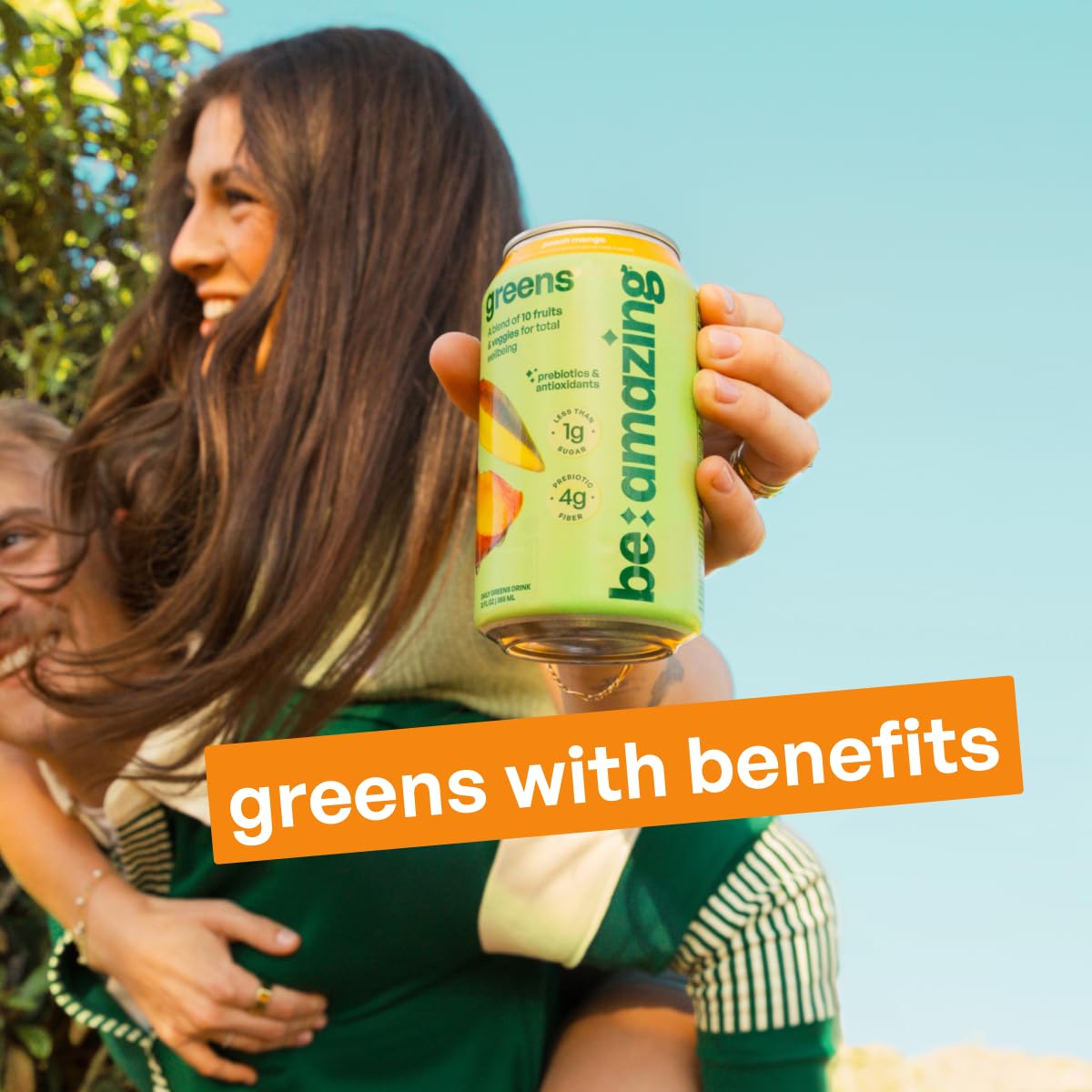 BE AMAZING Peach Mango Greens Drink - 10 Organic Fruits & Veggies, 12 oz (Pack of 8), Low Sugar, Vegan, Gluten Free, 25 Calories