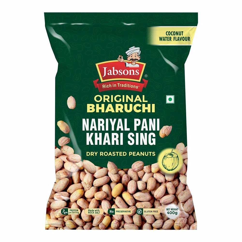 Jabsons Coconut Gluten Free Nariyal Pani Khari Sing Water Roasted Peanut/Moongphali/Shengdane 400G