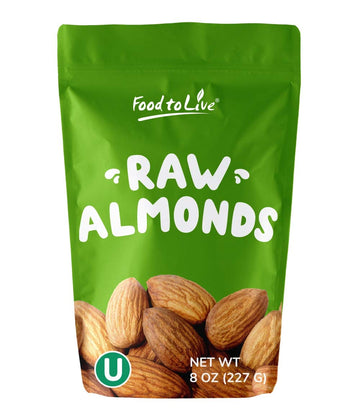 Food To Live California Almonds, 8 Ounces – Supreme, Whole, Raw, Unsalted, Unroasted Nuts, Natural