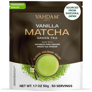 VAHDAM Vanilla Matcha Green Tea Powder - Premium Japanese Matcha with Madagascar Vanilla - 1.76oz - Vegan & Gluten-Free
