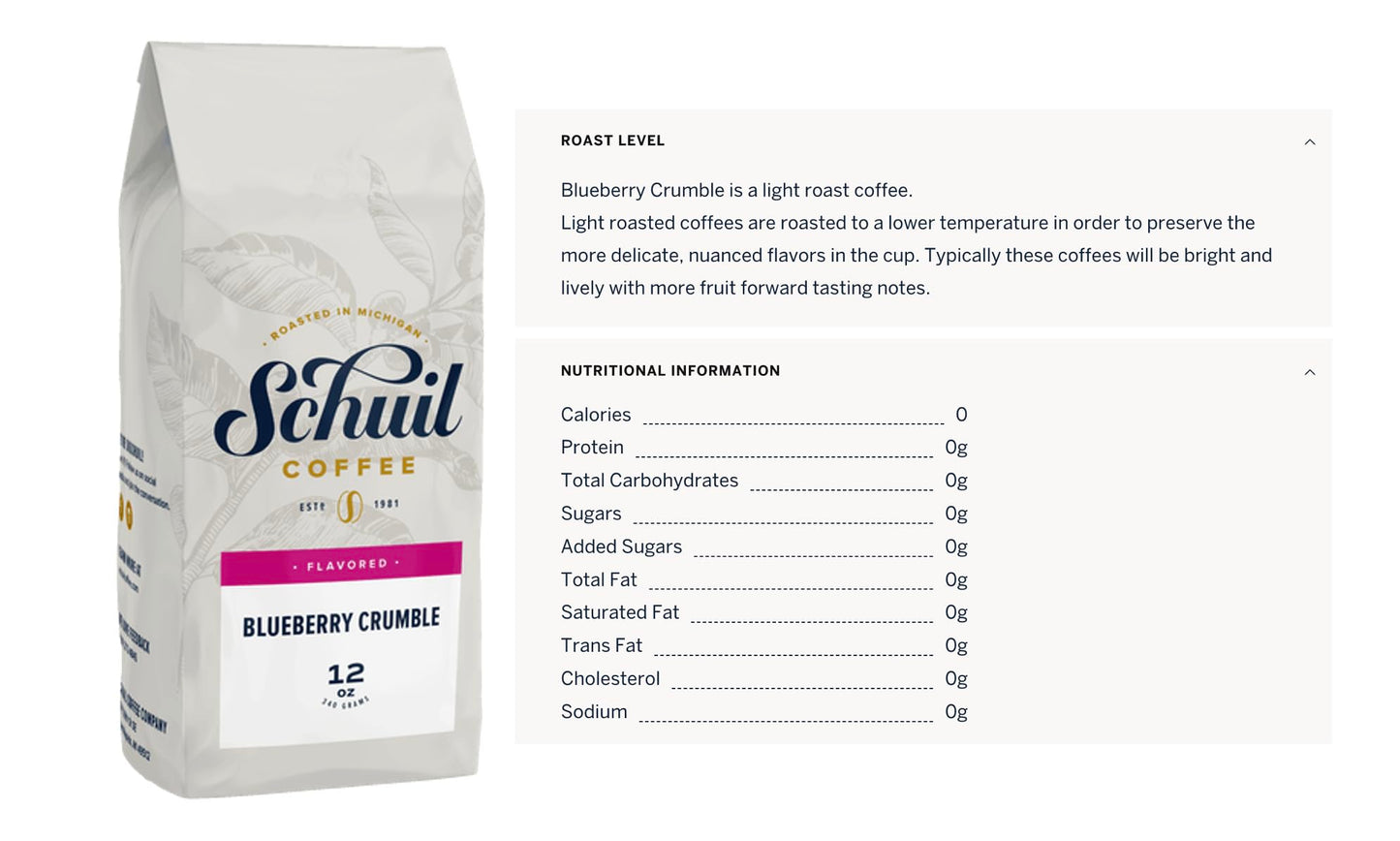 Blueberry Crumble, Schuil Whole Bean Coffee, Enhanced Roasted Gourmet Coffee Beans, Smooth And Full Bodied Artisan Coffee 12 Oz Bag (Blueberry Crumble)