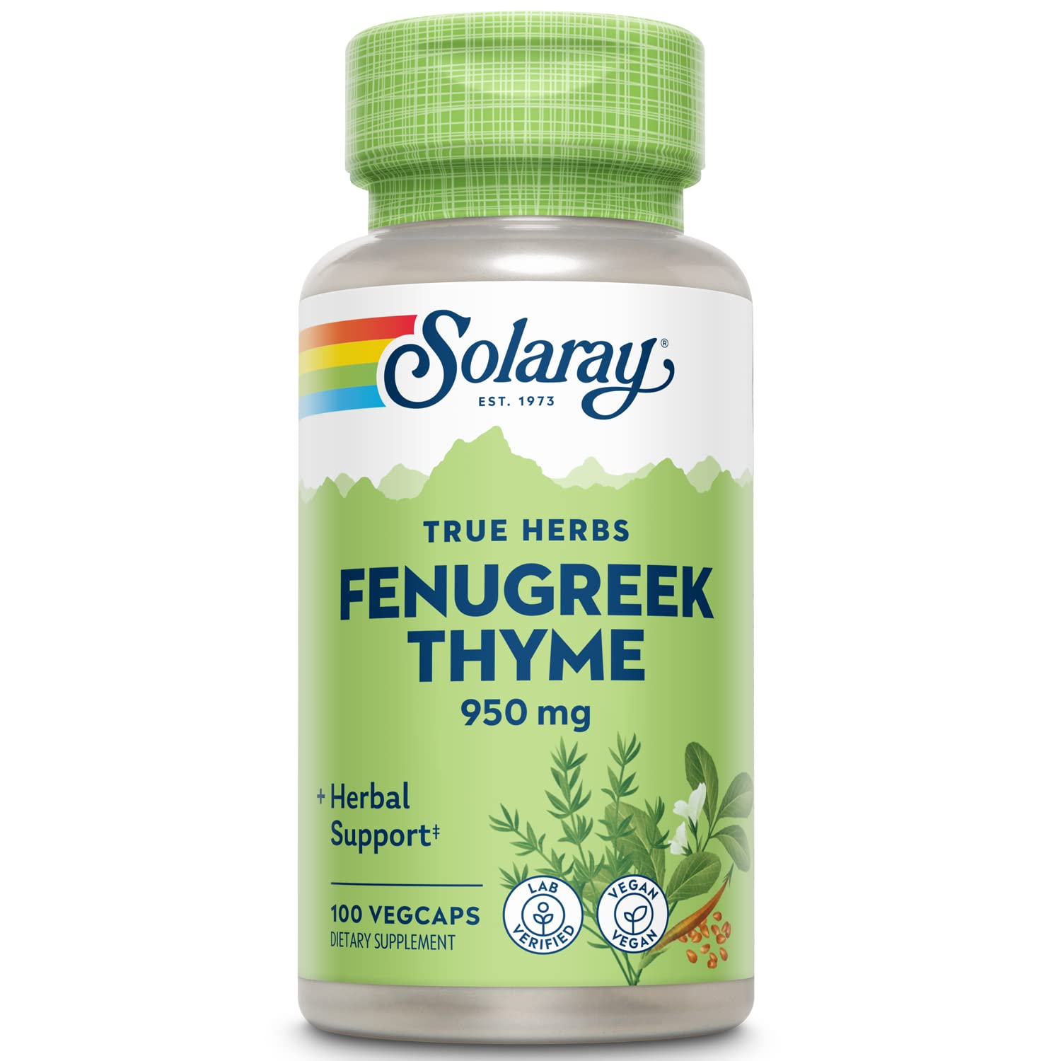 Solaray Fenugreek & Thyme 950 Mg | Healthy Respiration & Digestion Support | 50 Servings | 100 Vegcaps