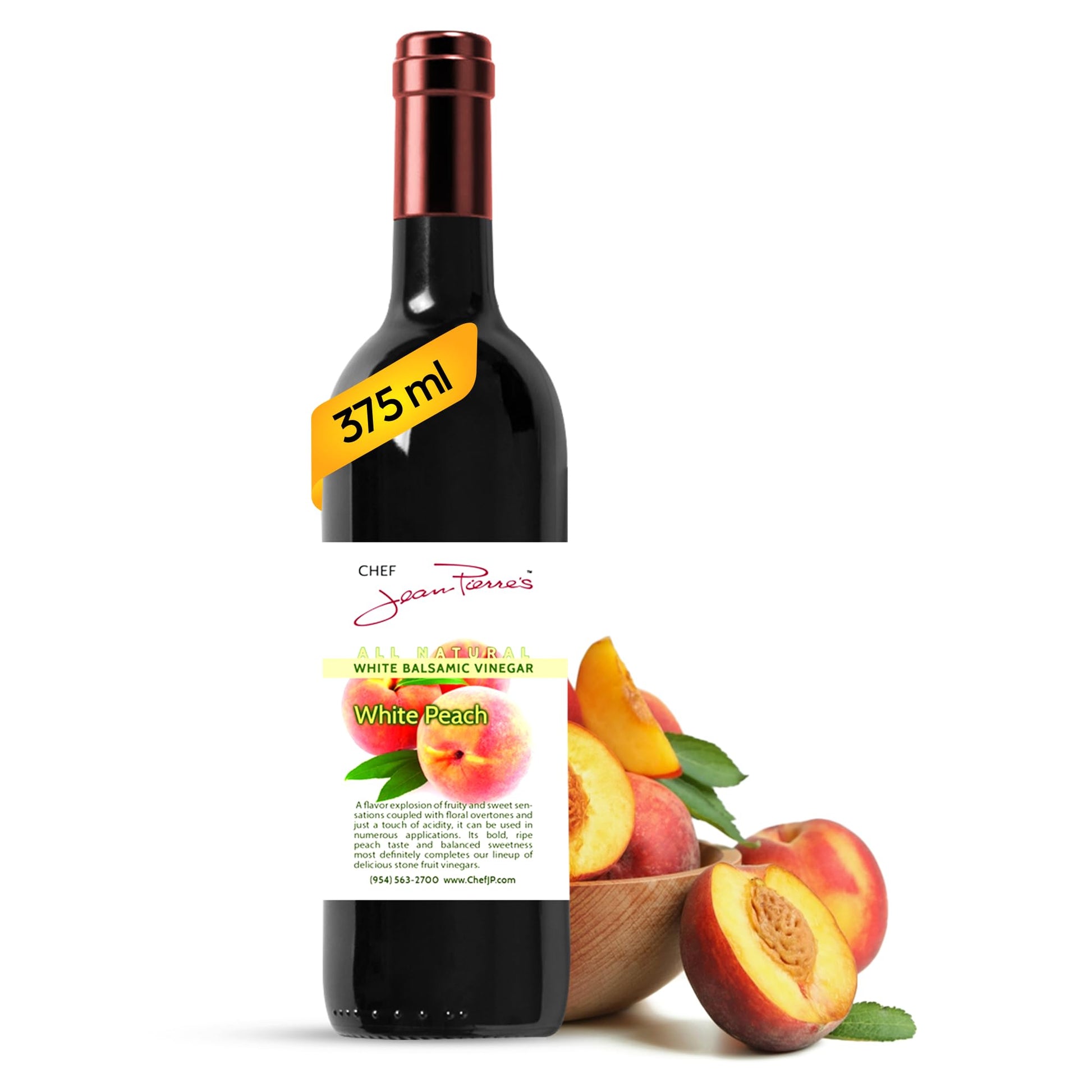 Chef Jean Pierre's Italian Balsamic Vinegar - 375ml (12.5oz) Rich Peach Flavor, 12-Year Traditional Barrel Aged - Ideal For Enha