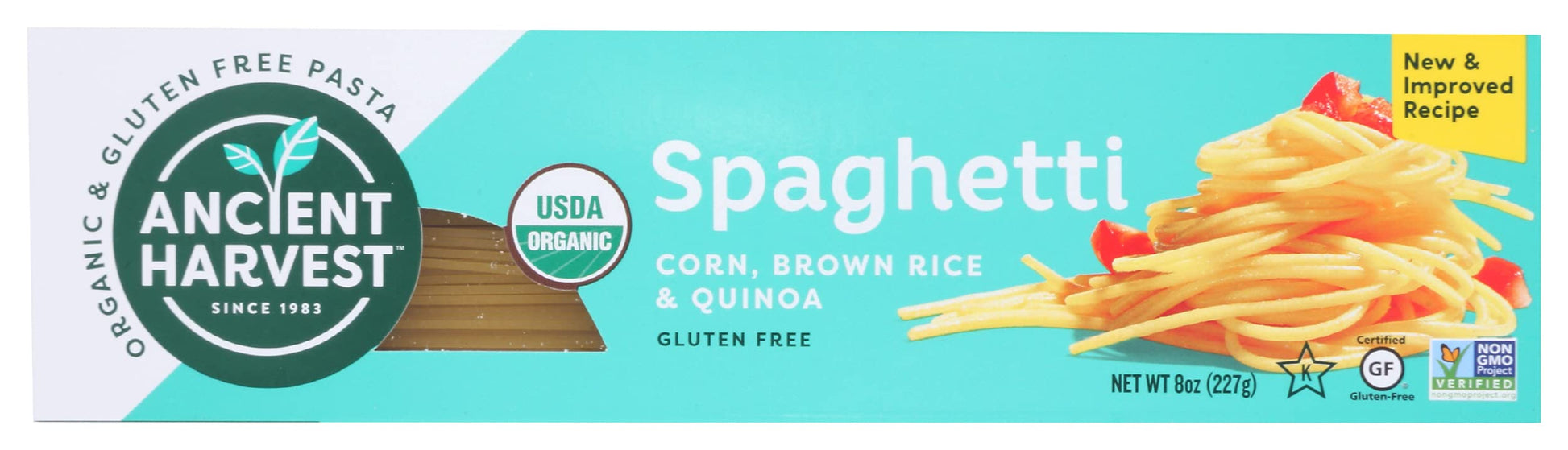 Ancient Harvest Organic Gluten-Free Corn And Quinoa Supergrain Spaghetti Pasta, 8 Oz. Box (Pack Of 12), Plant-Based Pasta With T
