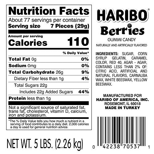 HARIBO Gummi Candy, Berries, 5 lb. Bag