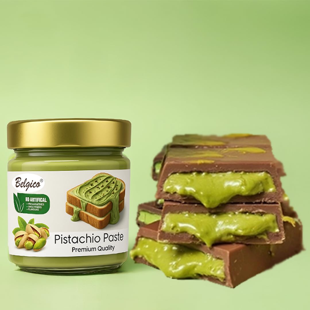 Belgico Pistachio Paste - Premium Pistachio Cream For Dubai Chocolate - Kosher Nut Butter Spread - Crema De Pistacho For Baking
