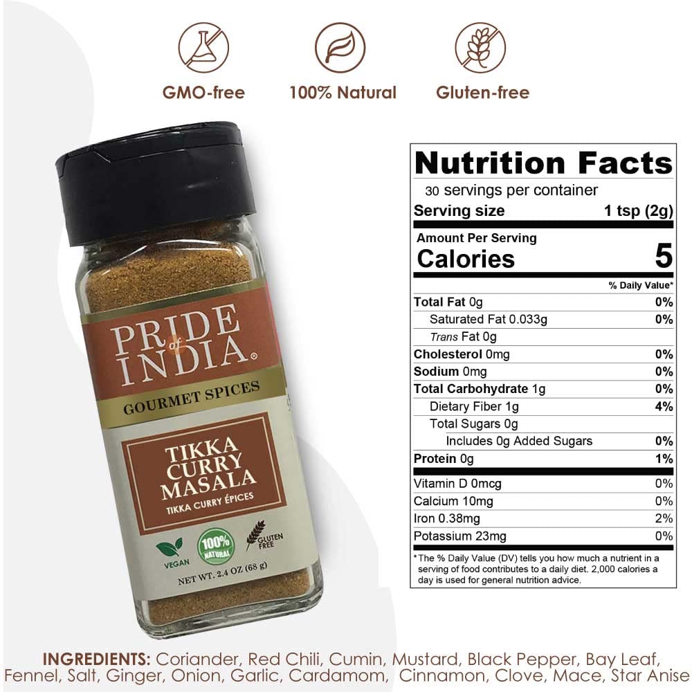 Pride Of India - Tikka Curry Masala Seasoning Spice - Gourmet Curry Mix - Ideal For Vegetarian And Meat Dishes - Natural & Gmo F