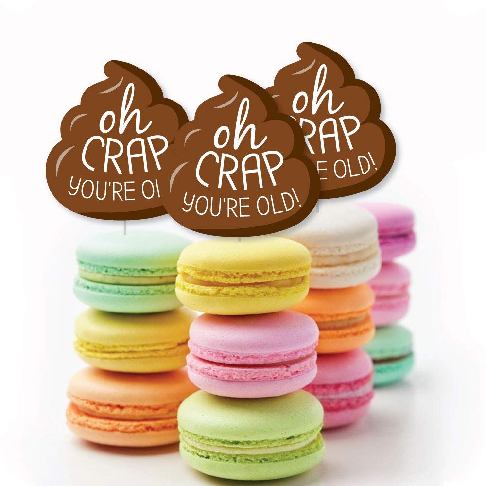 Big Dot Of Happiness Oh Crap, You'Re Old - Dessert Cupcake Toppers - Poop Birthday Party Clear Treat Picks - Set Of 24