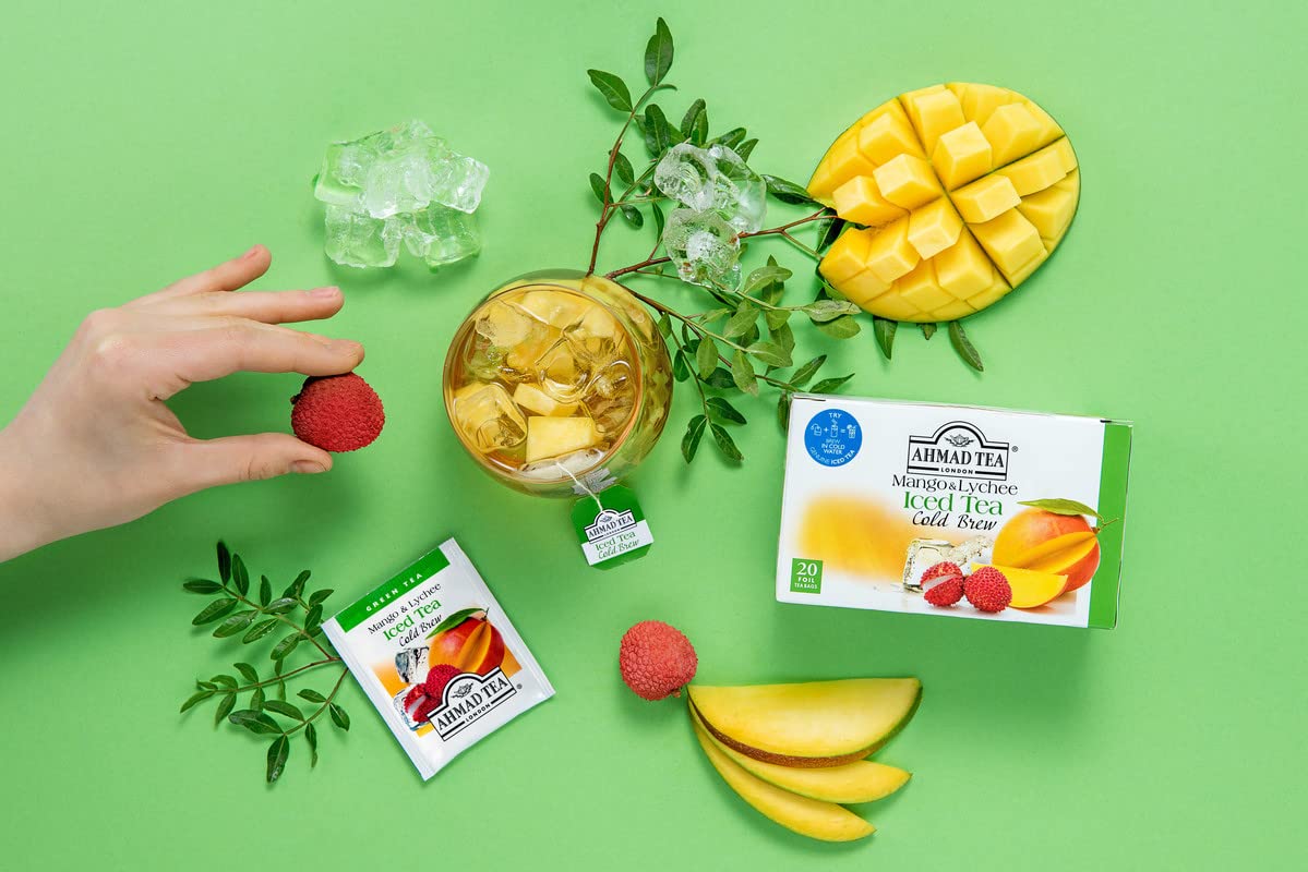 Ahmad Tea Green Tea, Cold Brew Mango And Lychee Teabags, Iced Tea, 20 Ct (Pack Of 1) - Caffeinated And Sugar-Free