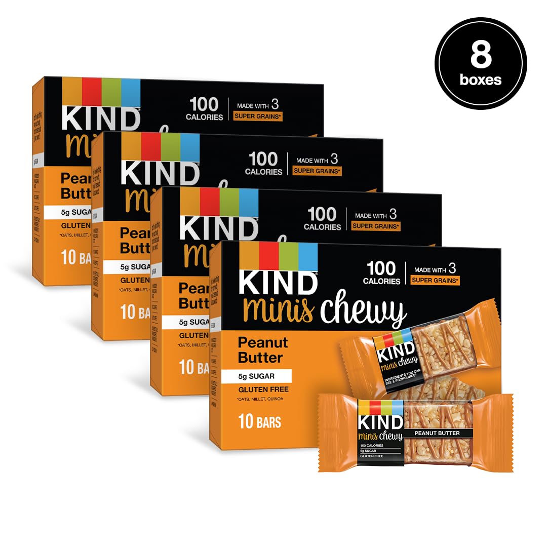 Kind Bar Minis Chewy Bar Gluten Free 100 Calories Low Sugar, Peanut Butter, 80 Count