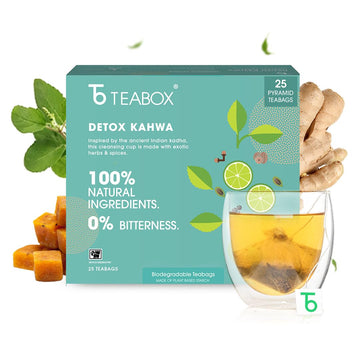 Teabox Enhanced Detox Green Tea | 100% Whole Leaf Green Tea With Ginger, Salt, Basil, Nutmeg, Pepper And Asafoetida | 0% Bitterness | 25 Tea Bags