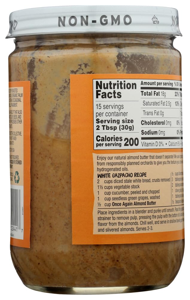 Once Again Natural American Classic No Stir Almond Butter, 16 Ounce - 12 per case.