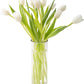 KaBloom Flowers -Valentine's Day Collection - 10 White Tulips with vase, Gift for Birthday, Sympathy, Anniversary, Get Well, Tha