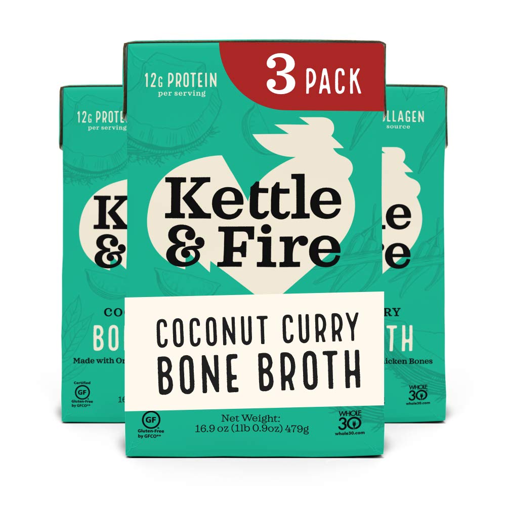 Kettle & Fire Coconut Curry & Lime Chicken Bone Broth, Keto & Paleo, Gluten Free, 16.9 oz (Pack of 3)