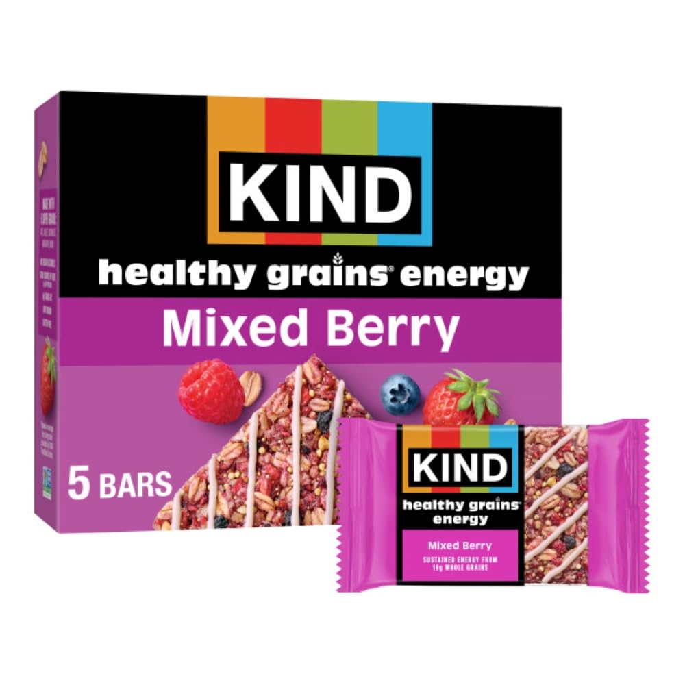 KIND Healthy Grains Energy Bars  Mixed Berry  19g Whole Grains  Made with Super Grains  Gluten Free Snacks  5 Ct  7.1oz