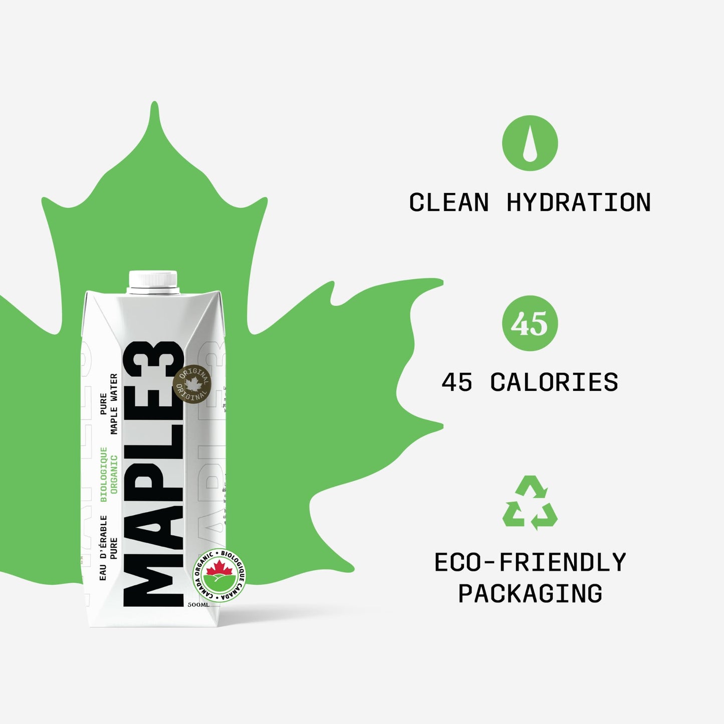 Maple 3 Organic Maple Water, 100% Natural Hydratation, Straight from a Tree, 1 Ingredient (Maple Sap), 46 Essential Bioactive Co