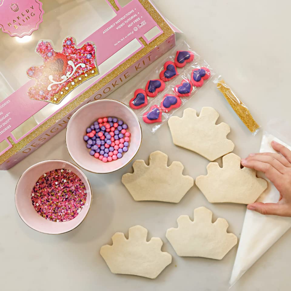 Princess Tiara Designer Cookie Kit - Decorate 8 Tiara-Shaped Sugar Cookies With Glittery Sugar, Icing & Edible Accessories - Nut