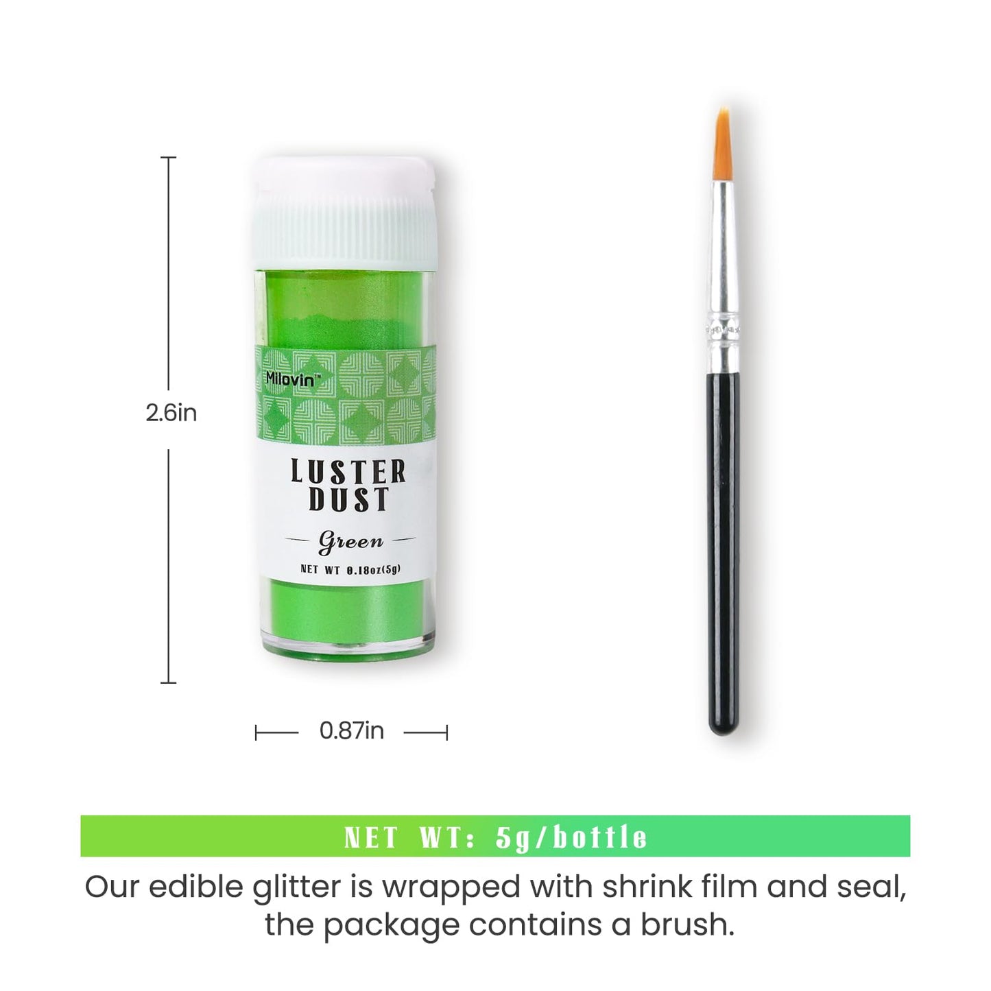 Green Edible Glitter For Cocktails, Green Luster Dust Edible 5G, Edible Glitter For Cake Decorating, Drinks Glitter, Perfect For