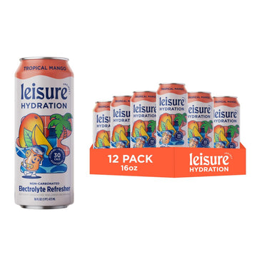 Leisure Project Electrolyte Refresher, Tropical Mango (16oz Cans, 12 Pack) Mango Hydration Drink w/Magnesium & Ashwagandha For M