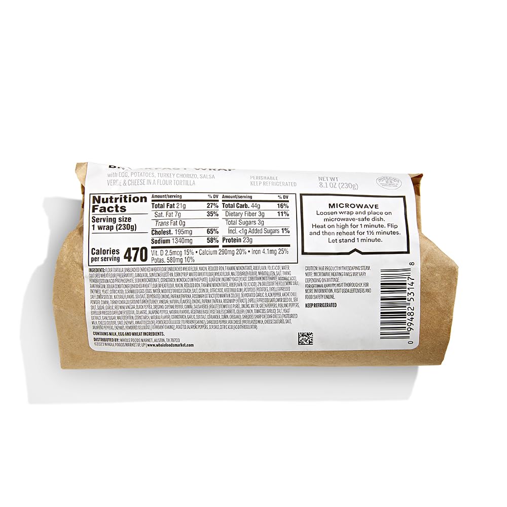 Whole Foods Market, Turkey Chorizo Breakfast Wrap, 8.1 Ounce