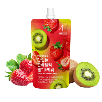 Sugarlolo Konjac Sweet Strawberry & Kiwi Jelly Snack - Vegan Jello with Zero Sugar | Only 4 Calories per Pouch | Low Calorie Kor