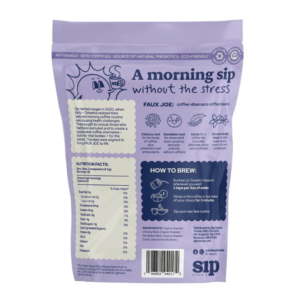 Sip Herbals Herbal Coffee Alternative - Caffeine-Free Organic Tea, Royal Mocha Roast, 30 Servings
