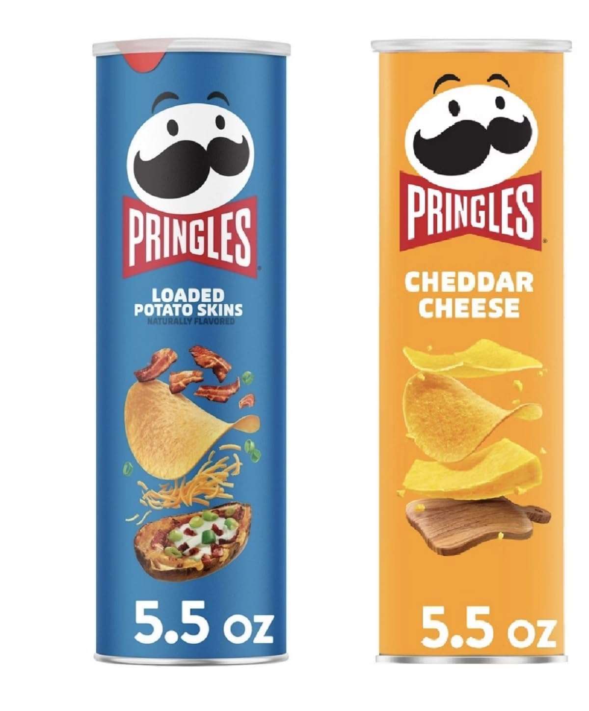 Pringles Potato Chips Flavor Pairing Variety Set 5.5oz - 2 cans (Loaded Potato Skins & Cheddar Cheese)