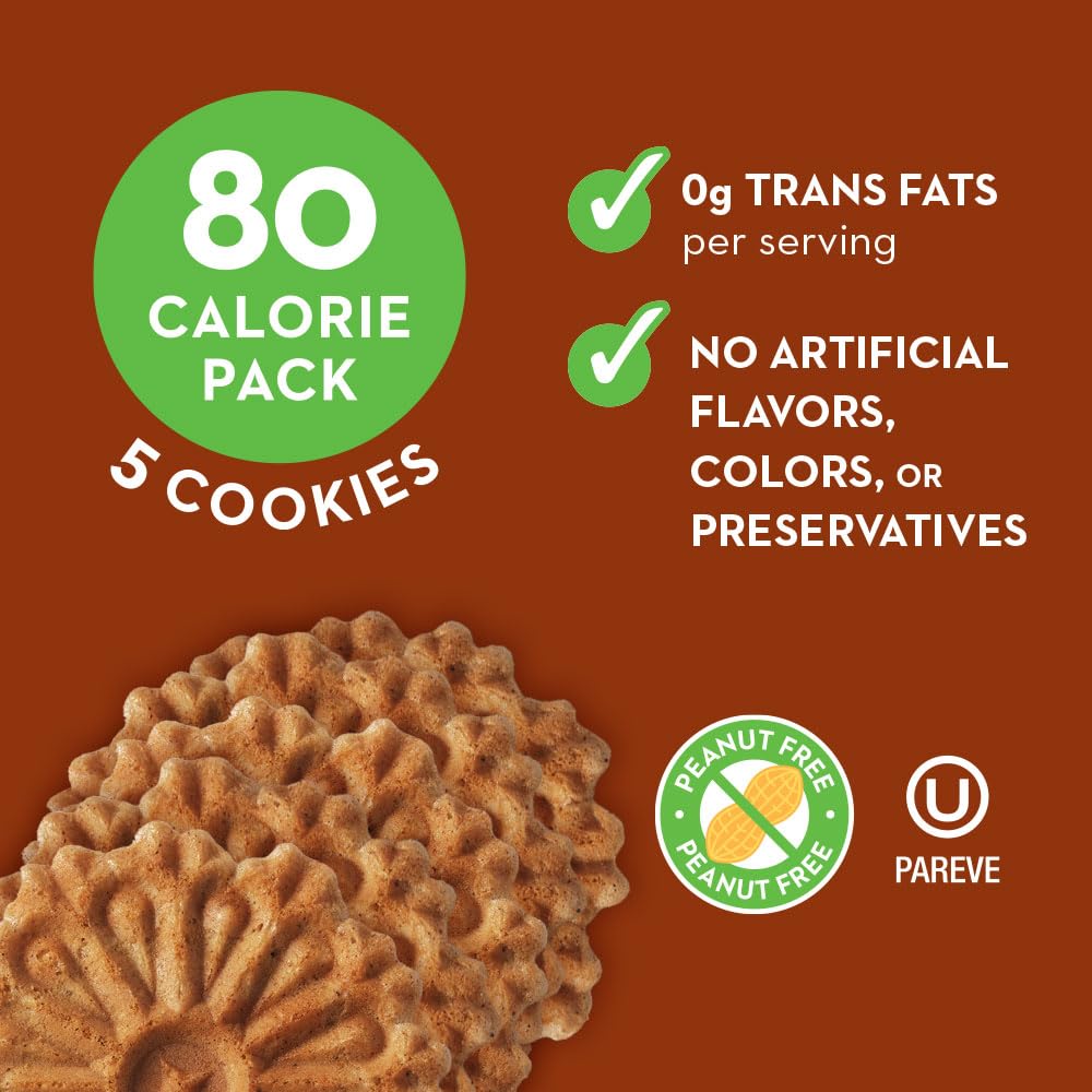 Reko Pizzelle Waffle Cookies - Cinnamon, Individually Wrapped Snack Packs, 5 Cookies per Pack, Box of 12 - No Artificial Flavors or Preservatives