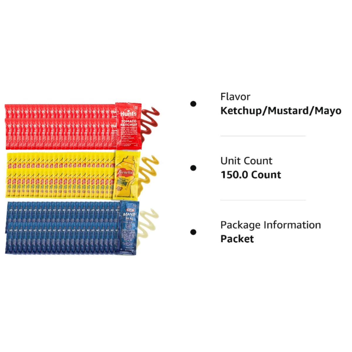 Chronos Condiment 150 Bundle Pack - 50 Single Serve Pouches Of Each: Ketchup, Mustard, And Mayo - 150 Pack, Great For Picnics, B