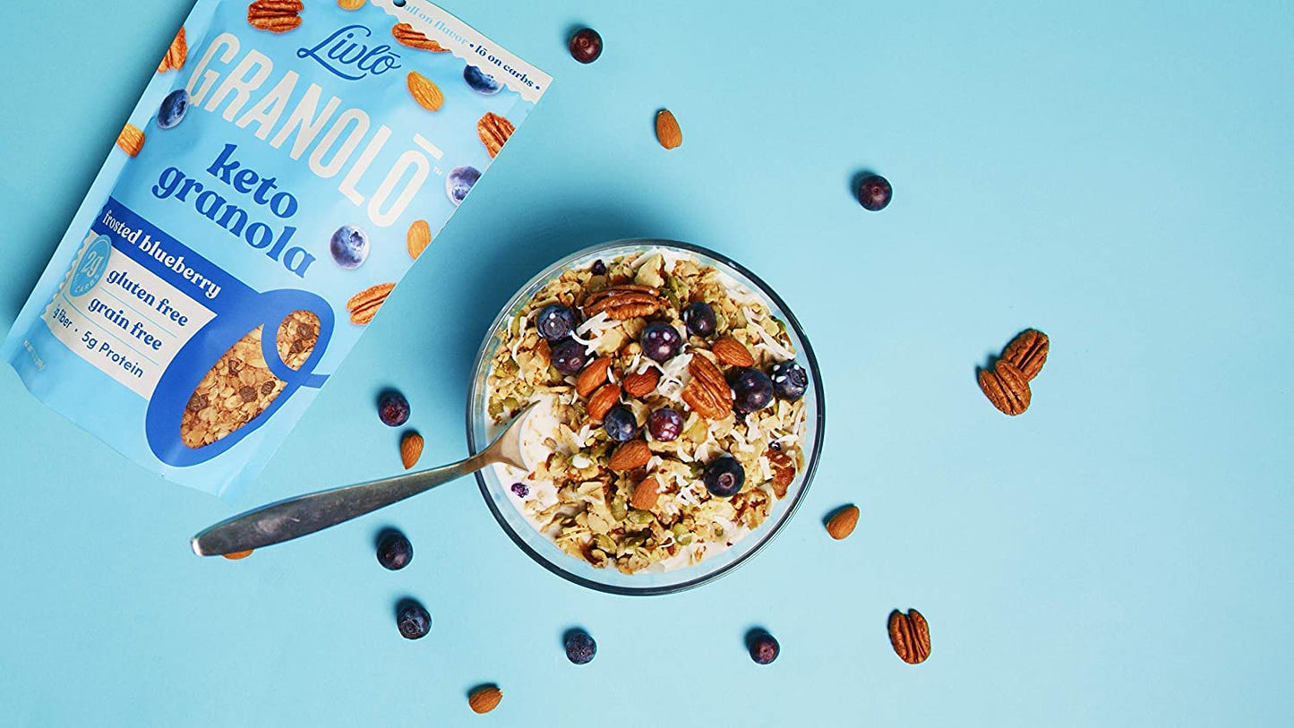 Livlo Keto Nut Granola Cereal - Only 2G Net Carb & Zero Added Sugar - Low Carb, Grain Free & Gluten Free Healthy Snack - Frosted