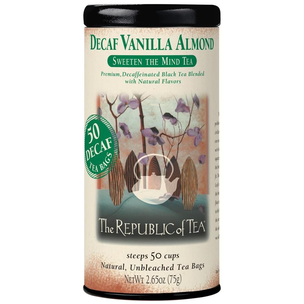 The Republic of Tea Decaf Vanilla Almond Black Tea - 50 Tea Bag Tin