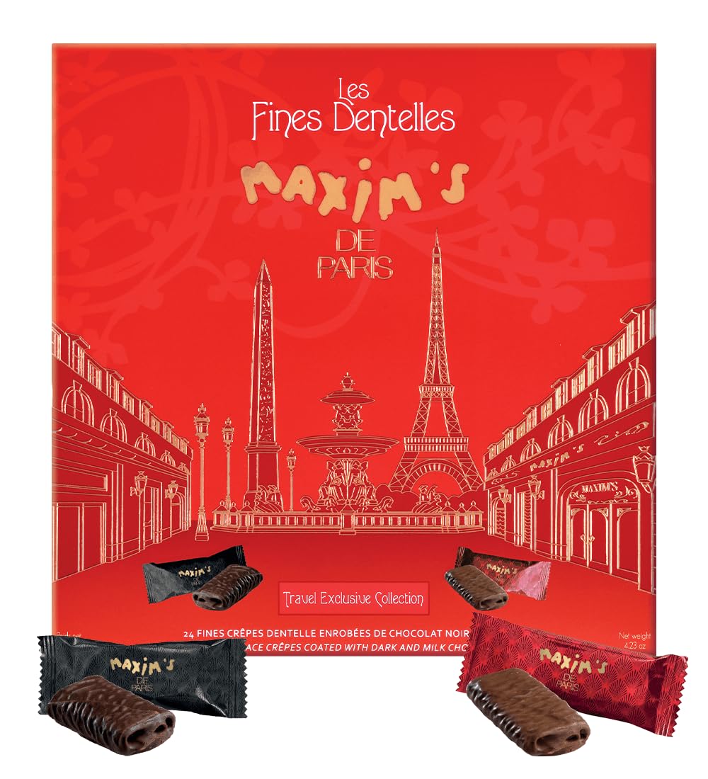 MaximS De Paris - Chocolate Covered Crispy Crepes Assortment Milk And Dark Chocolate  Individually Wrapped In Paris Box  24 Pces