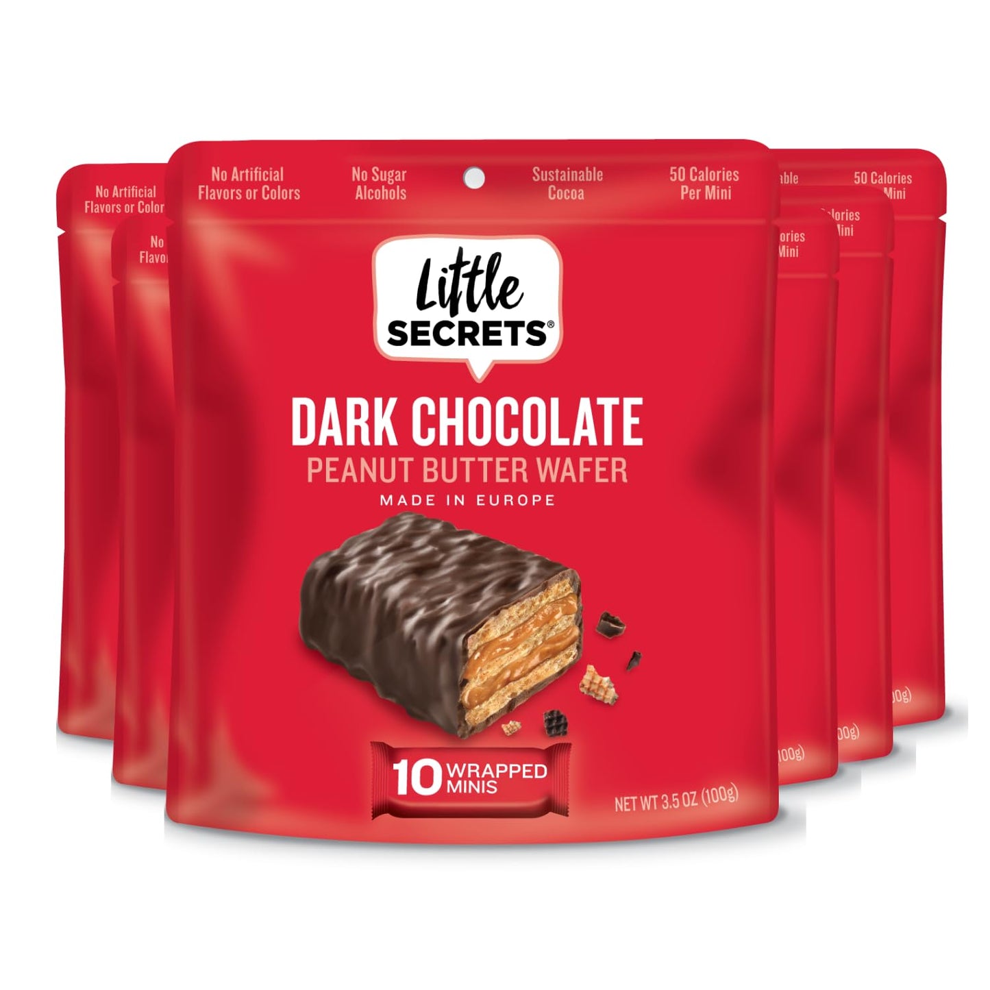 Little Secrets Dark Chocolate Peanut Butter Crispy Wafers | 60 Minis | Made In Europe | Nothing Artificial & No Sugar Beverage-Styles | Sustainable Cocoa | 3.5 Ounce (Pack Of 6)