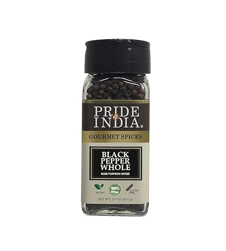 Pride Of India ?Black Peppercorn Whole ?Gourmet & Culinary Spice ?Full Bodied, Dried & Flavorful ?Preservatives & Gluten Free ?E