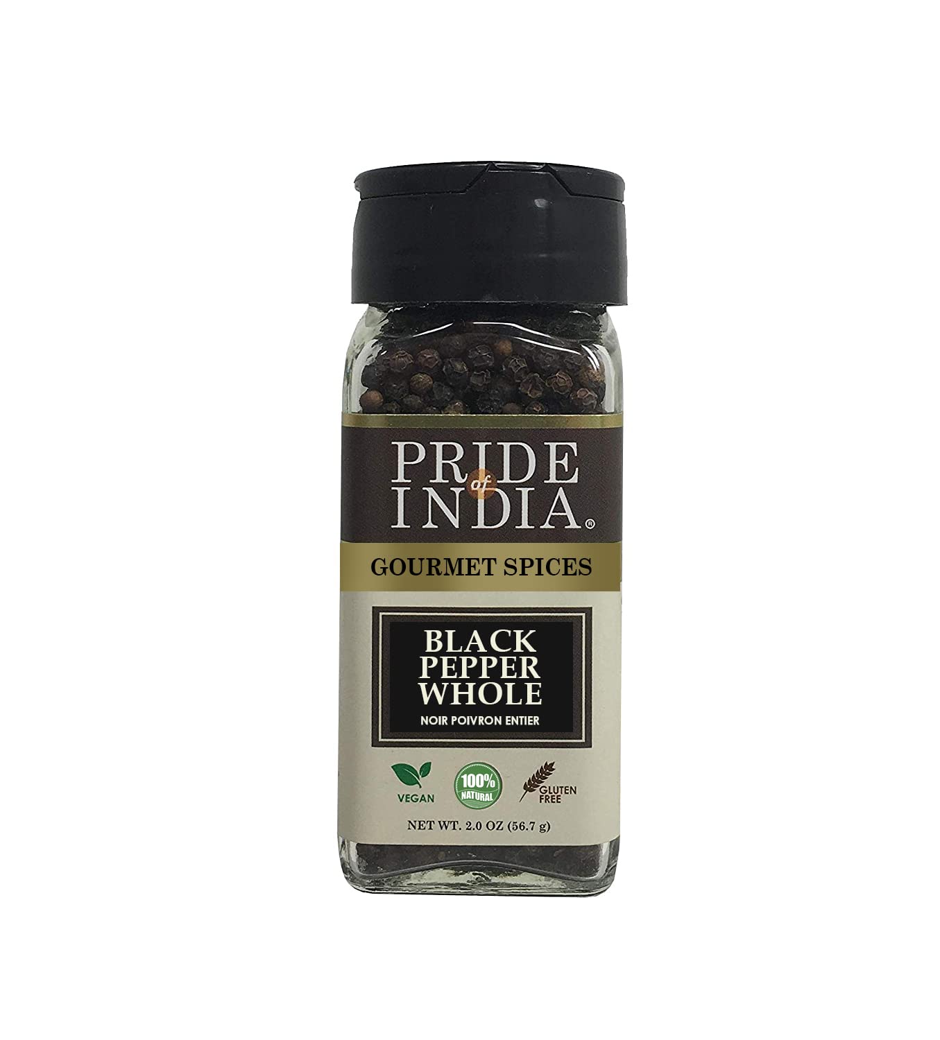 Pride Of India ?Black Peppercorn Whole ?Gourmet & Culinary Spice ?Full Bodied, Dried & Flavorful ?Preservatives & Gluten Free ?E