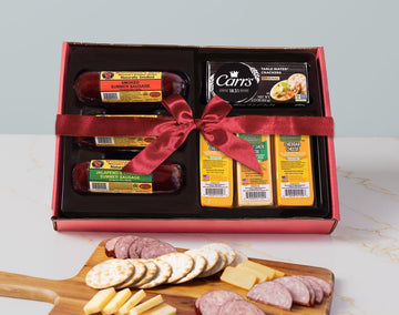 Wisconsin Cheese Company - The Snacker Holiday Gift Box - 100% Wisconsin Cheddar & Pepper Jack Cheese, Smoked Sausage &  er Gift Box | Perfect for Parties, Charcuterie Boards, and Holiday Gifts