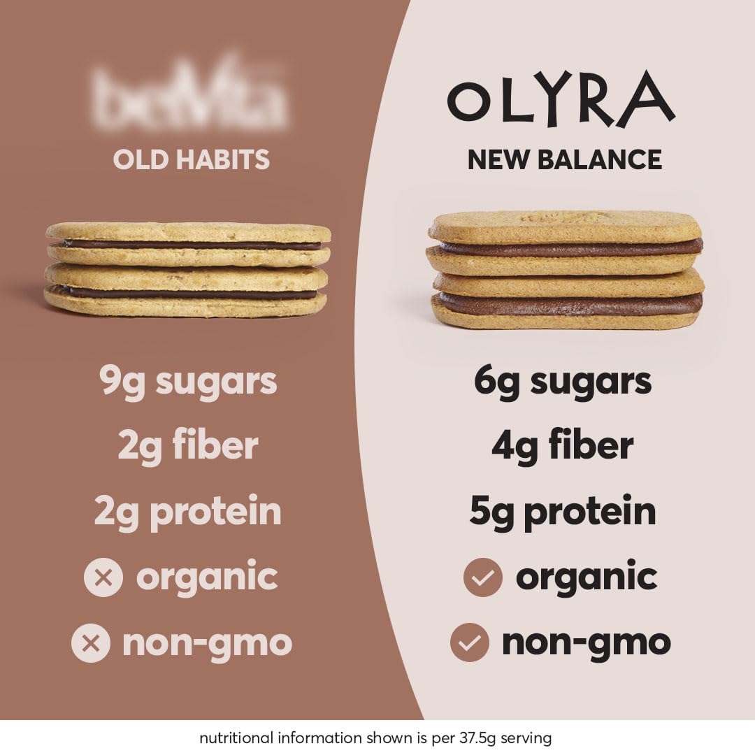 Olyra Dark Chocolate Sandwich Breakfast Biscuits, Healthy Snacks for Kids and Adults, Low Sugar, High Fiber, Vegan Organic Cooki