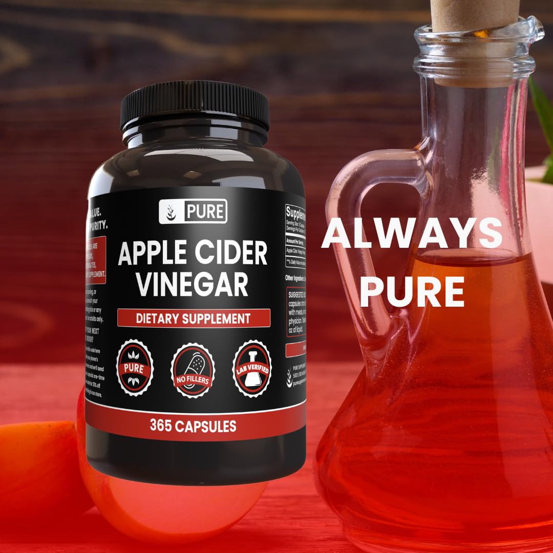 PURE ORIGINAL INGREDIENTS Apple Cider Vinegar Powder, Non-GMO, 365 compact pieces, Multi-color