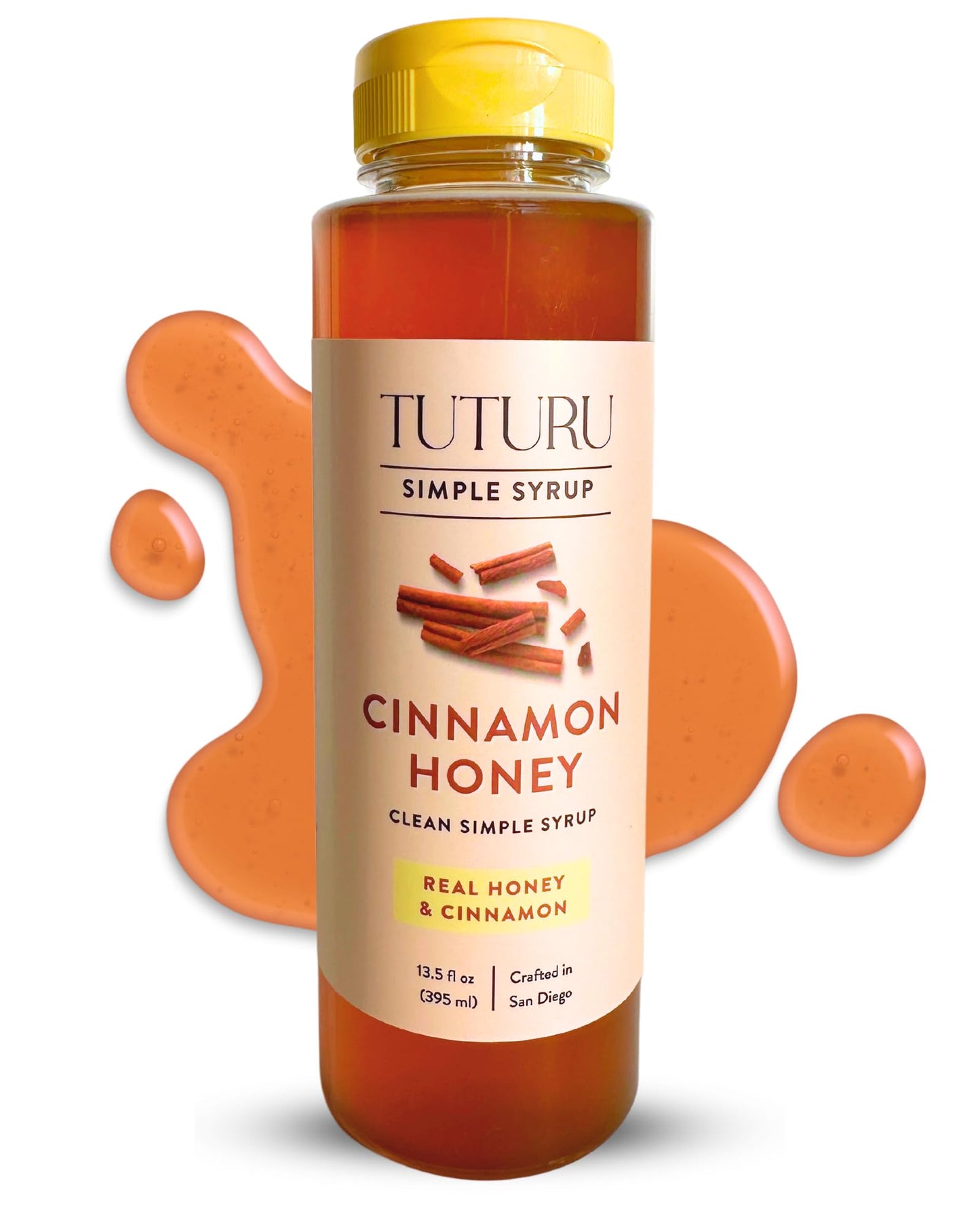TUTURU Botanical Coffee Cinnamon Honey Simple Syrup - 13.5 Fl Oz, Ideal for Coffee, Cocktails, Tea, and Matcha