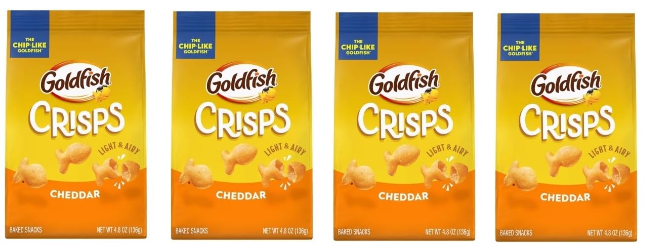 Goldfish Crackers - 4 bags - Free of Dyes (Crisps Cheddar 4.8oz)