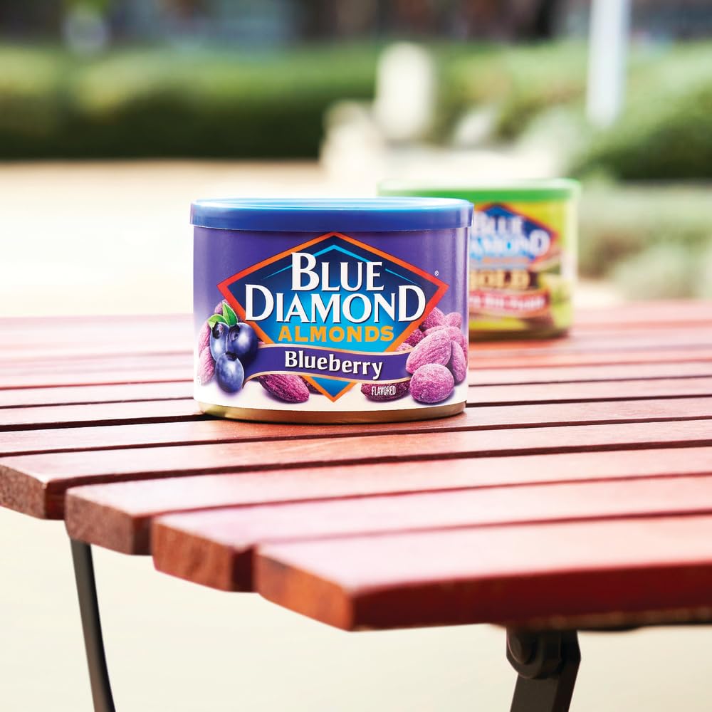 Blue Diamond Almonds, Classic Blueberry Flavored Sweet Snack Nuts perfect size for On-the-go, Lunch, Adults and Kids, 6oz Can (P