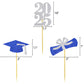 DOMOO OF DREAMS Graduation Cupcake Toppers 24 PCS Blue Silver Glitter Diploma Cap School Colors