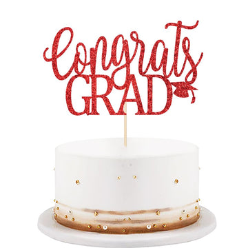 LVEUD Congrats Grad Cake Topper, Red Cardboard Graduation Decoration for 2025 Party